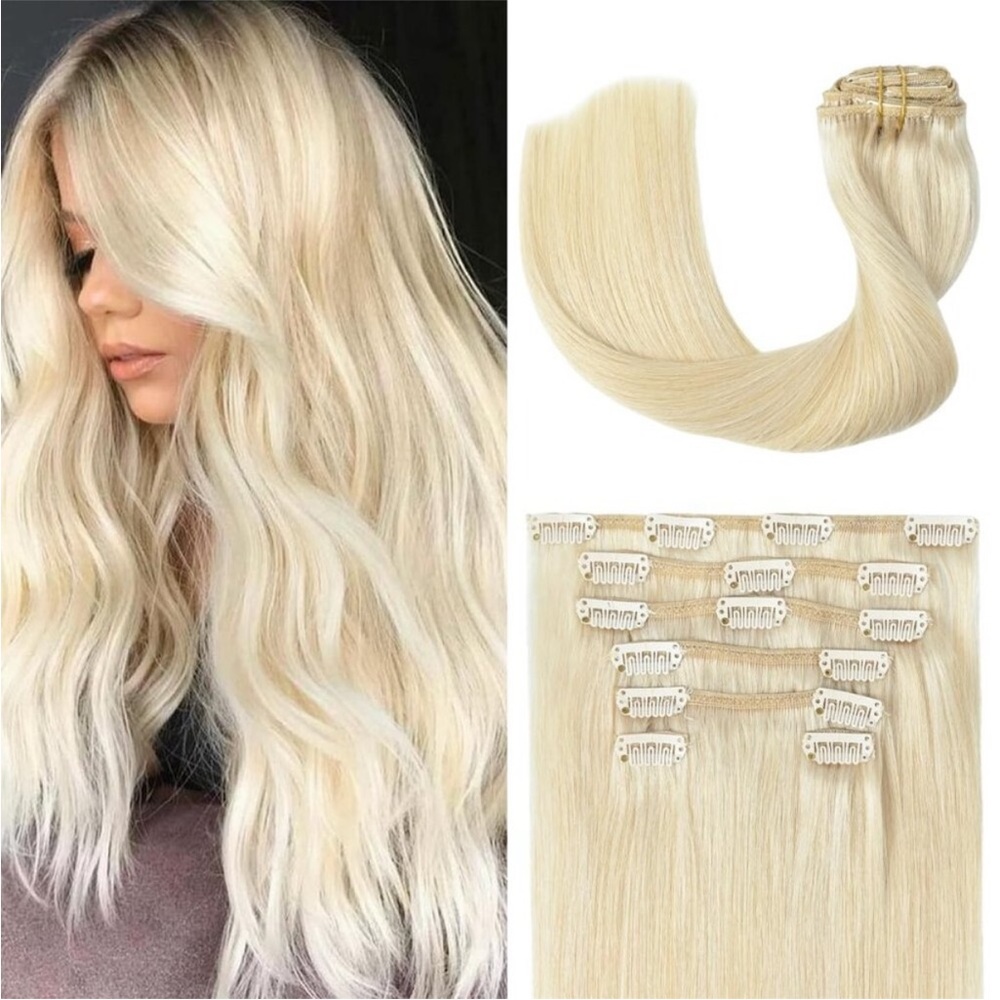 New Clip-In Hair Extensions Platinum Blonde 70g  20”
7pcs Remy Straight #60